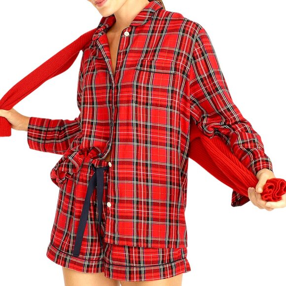J. Crew Good Tidings Holiday Red Plaid Pajama Set Size Medium - Picture 1 of 11